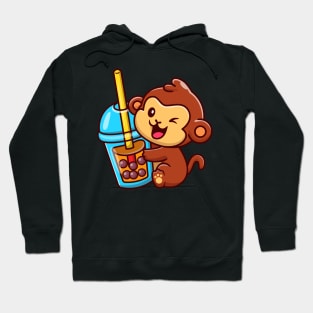 Cute Monkey With Bubble Milk Tea Cartoon Hoodie